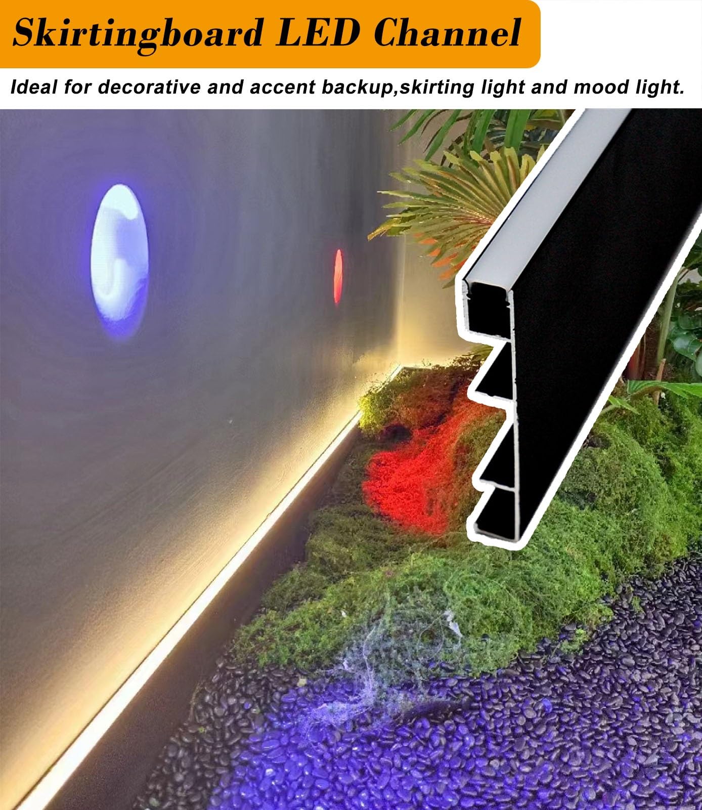 LED-Sockelleiste, 3 m, Aluminiumk für Akzent-Wand- und Bodenbeleuchtung, moderne schwarze Sockelleiste, ideal für Heimdekoration und Umgebungsbeleuchtung