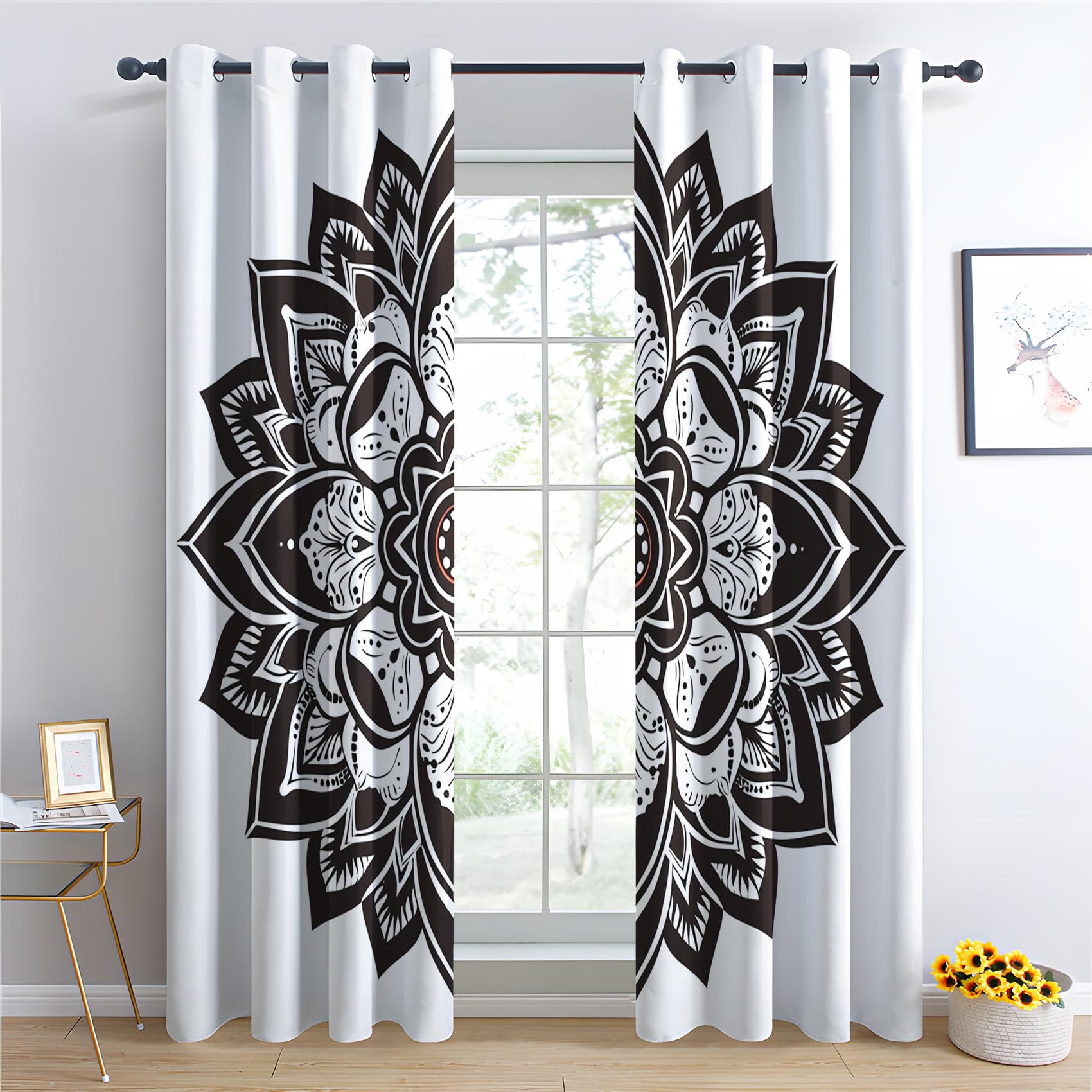 Generisch Vorhänge Mandala Muster - Indischen Blumen Fenster Gardinen mit Ösen, Vorhang Blickdicht Verdunklungsvorhänge Thermovorhang für Wohnzimmer Schlafzimmer Deko 2er Set, H 175 x B 140 cm S-&259
