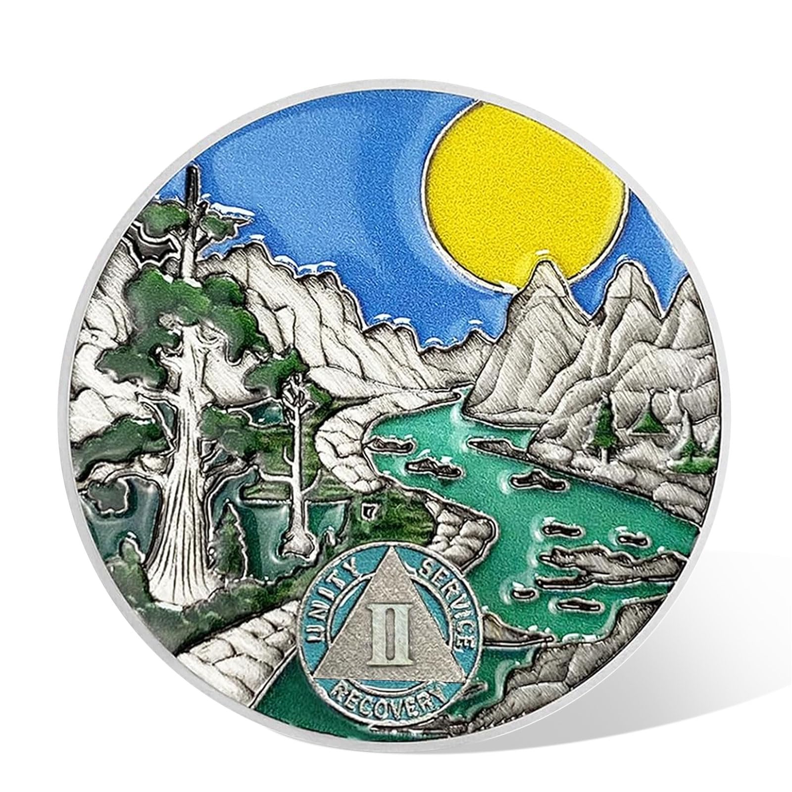 AtSKnSK Moneda de sobriedad de 1 a 10 años con regalos de sobriedad del río forestal para mujeres y hombres, chips AA y medallones, regalo de recuperación de alcohólicos anónimos (2 años)