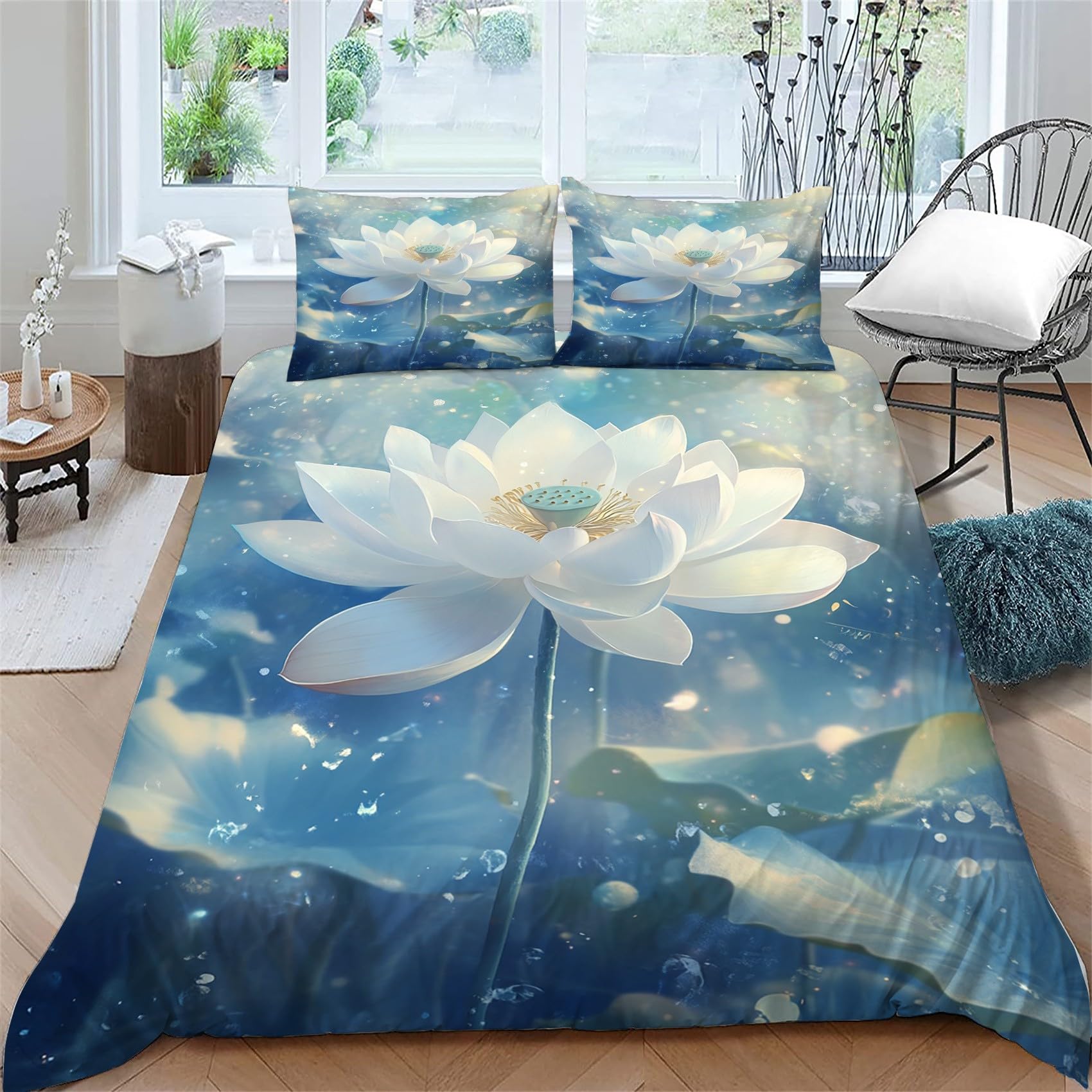 Housse de couette 140x200 lotus créant une ambiance zen et nature dans votre chambre