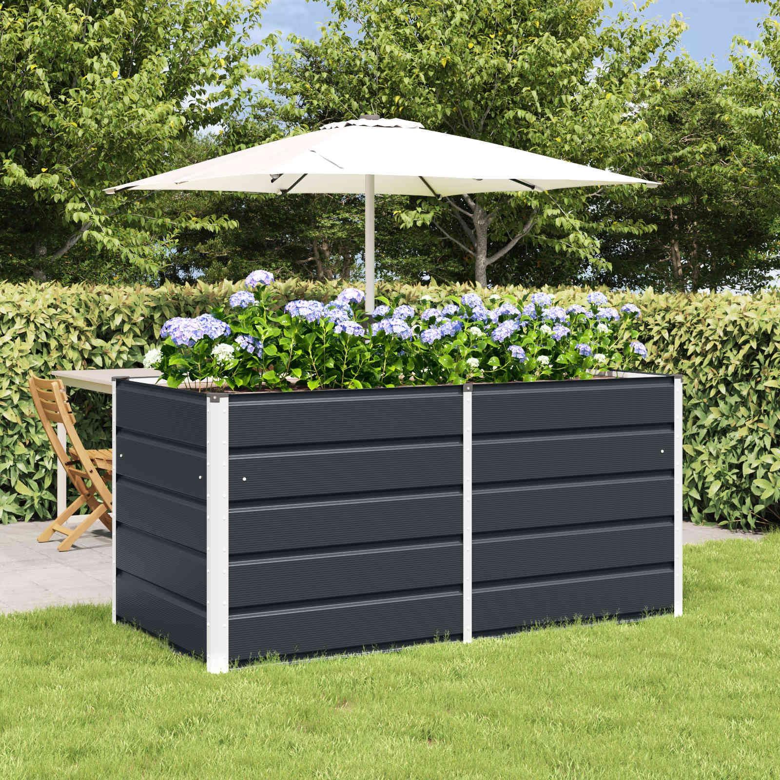 IKAYAA Metal Raised Beds Galvanised Raised Bed for Garden Raised Planters Outdoor Large for Growing Flowers,Herbs and Vegetables-Anthracite-160 x 80 x 75 cm