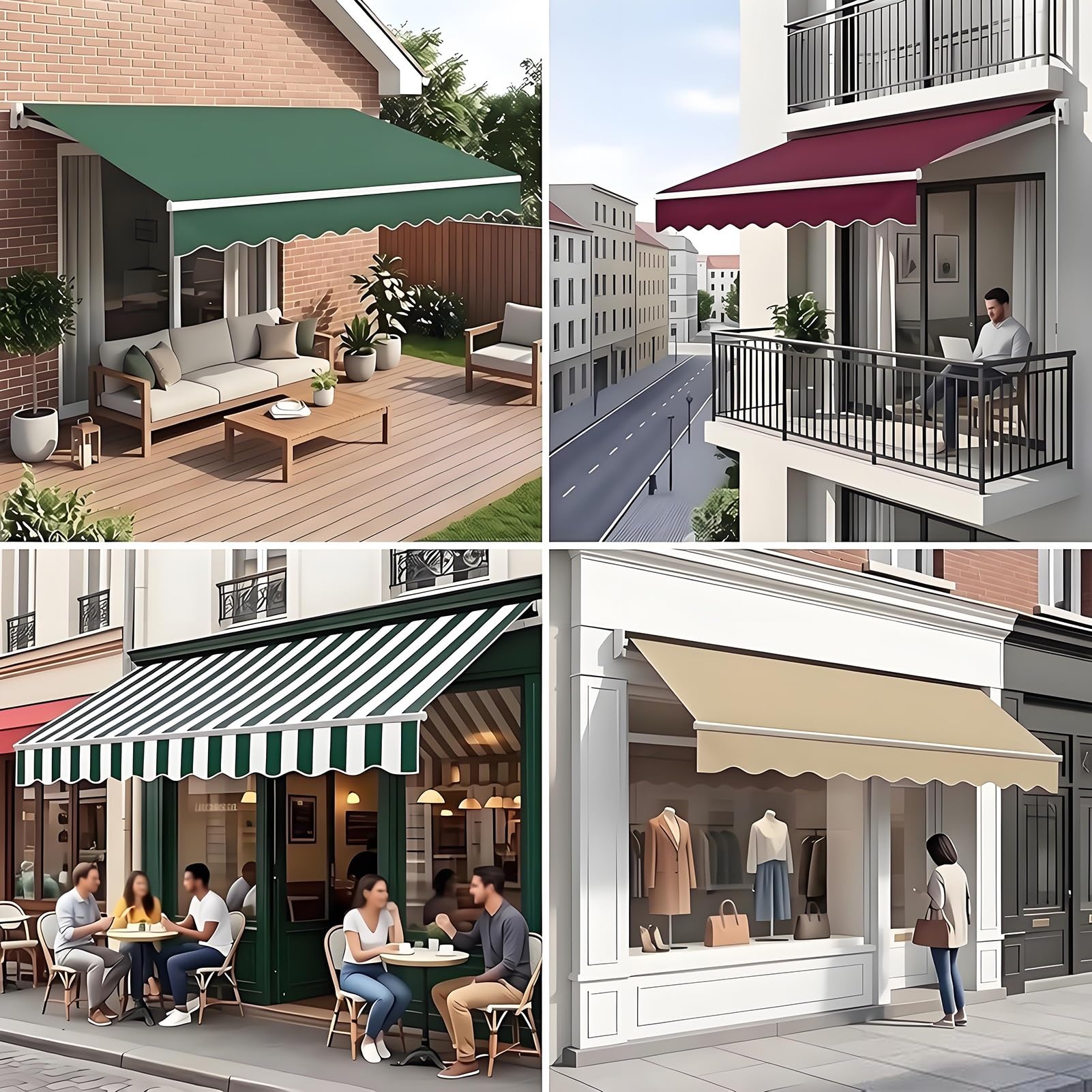 Tissu Store Banne Toile De Rechange pour Store De Terrasse Noir | Sans armature, Toile imperméable Abri de terrasse / protection contre la pluie Pour patios et cafés(15x10ft/4.6x3.05m)