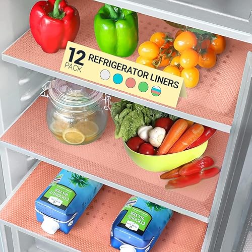 Linda's Essentials - Revestimientos para refrigerador (12 unidades) Revestimiento para refrigerador fácil de limpiar con protección contra