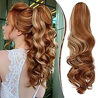 Vista 17 de Felendy - Extensión de cola de caballo con pinza de garra, 18 a 20 pulgadas, gran cola de caballo ondulada para mujer, rubio ceniza