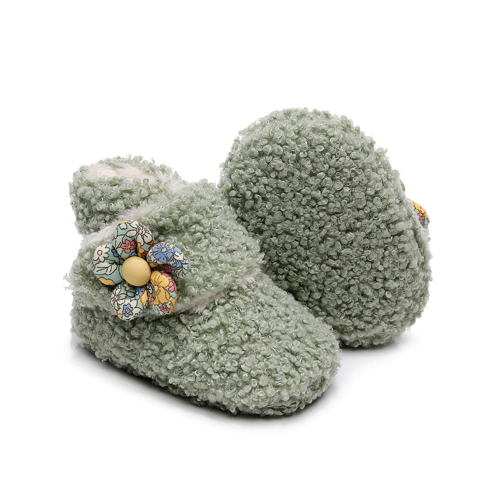 Baby Fleece Booties Girl Boy Cozy Slippers Socks Shoe Infant Non Slip First Walking Shoes Newborn Fuzzy Winter Boots (Green, 0-3 Months)