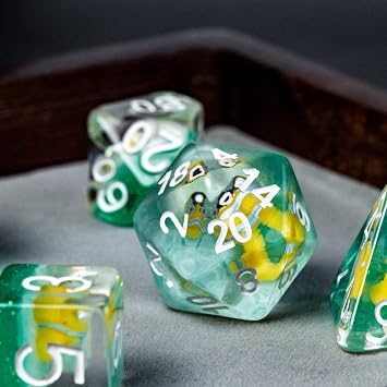 cusdie 7-Mold DND dice, animal-stuffed multifaceted dice set, role-playing game dungeons and D&D dice for dragons MTG Pathfinder (yellow goldfish)