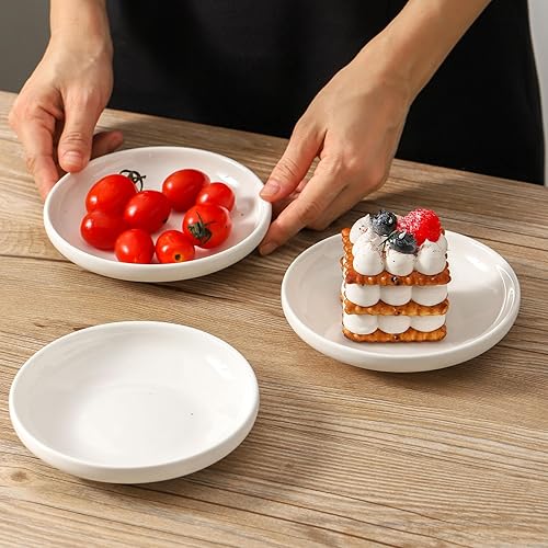 Miniatura 6 de 3 cuencos de cerámica para gatos, 5.5 pulgadas, platos para gatos para alimentos y agua, plato pequeño para perros (blanco)