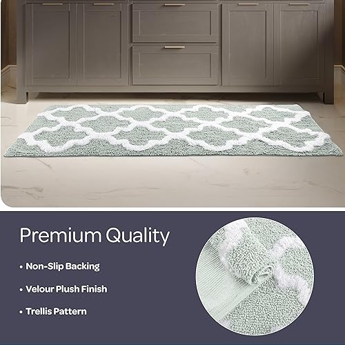 Miniatura 4 de Lavish Home Tapete de baño con enrejado 100% algodón, 24 x 60 pulgadas, espuma de mar