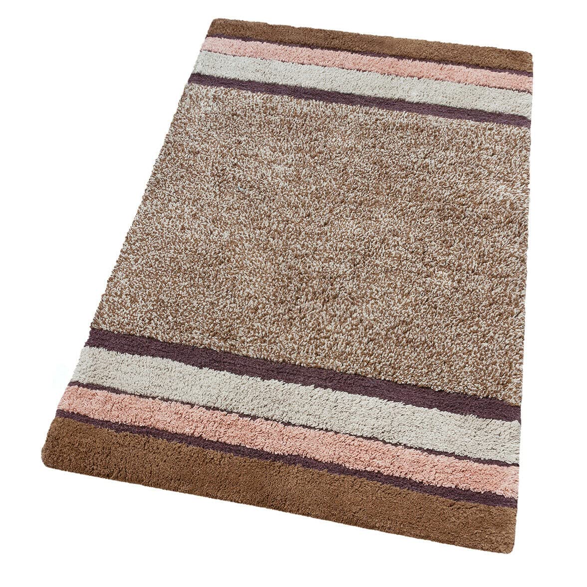 MERIDA Tapis de bain pur coton doux, couleurs vives, lavable, lot de 3 pièces, marron (C)