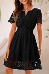 PRETTYGARDEN 2026 Été Mini Robe Manche courte V Col une ligne Hollow Out Dentelle Ruffle Mignon Casual Beach robes courtes pour femme