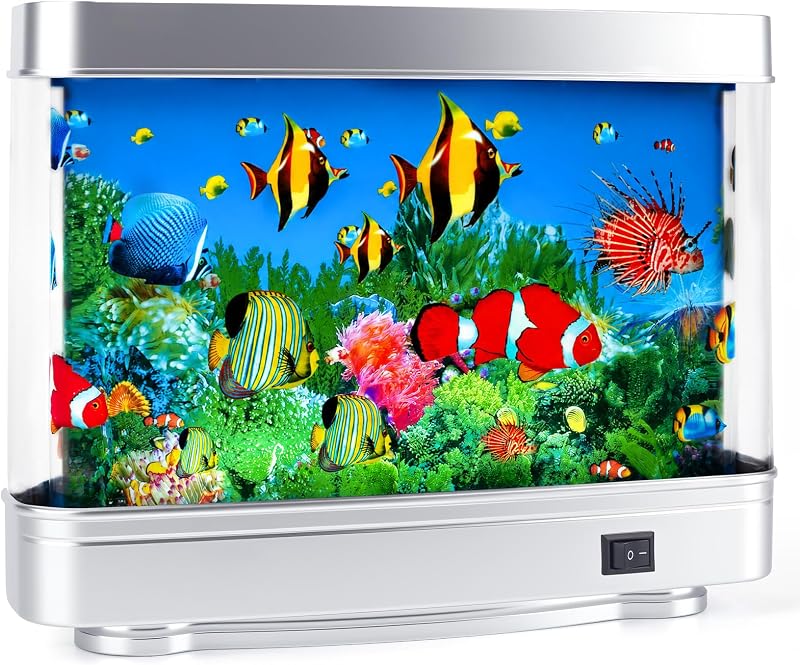 Frutiger Aero Fish Lamp Aquarium Lamp, Marine Reef Fake Fish Tank Decor | Frutiger Aero Decor Moving Fish Lamp, 10 LEDs 7200K, Fake Fish Aquarium Marine Reef Lionfish, Whisper-Quiet, Studio