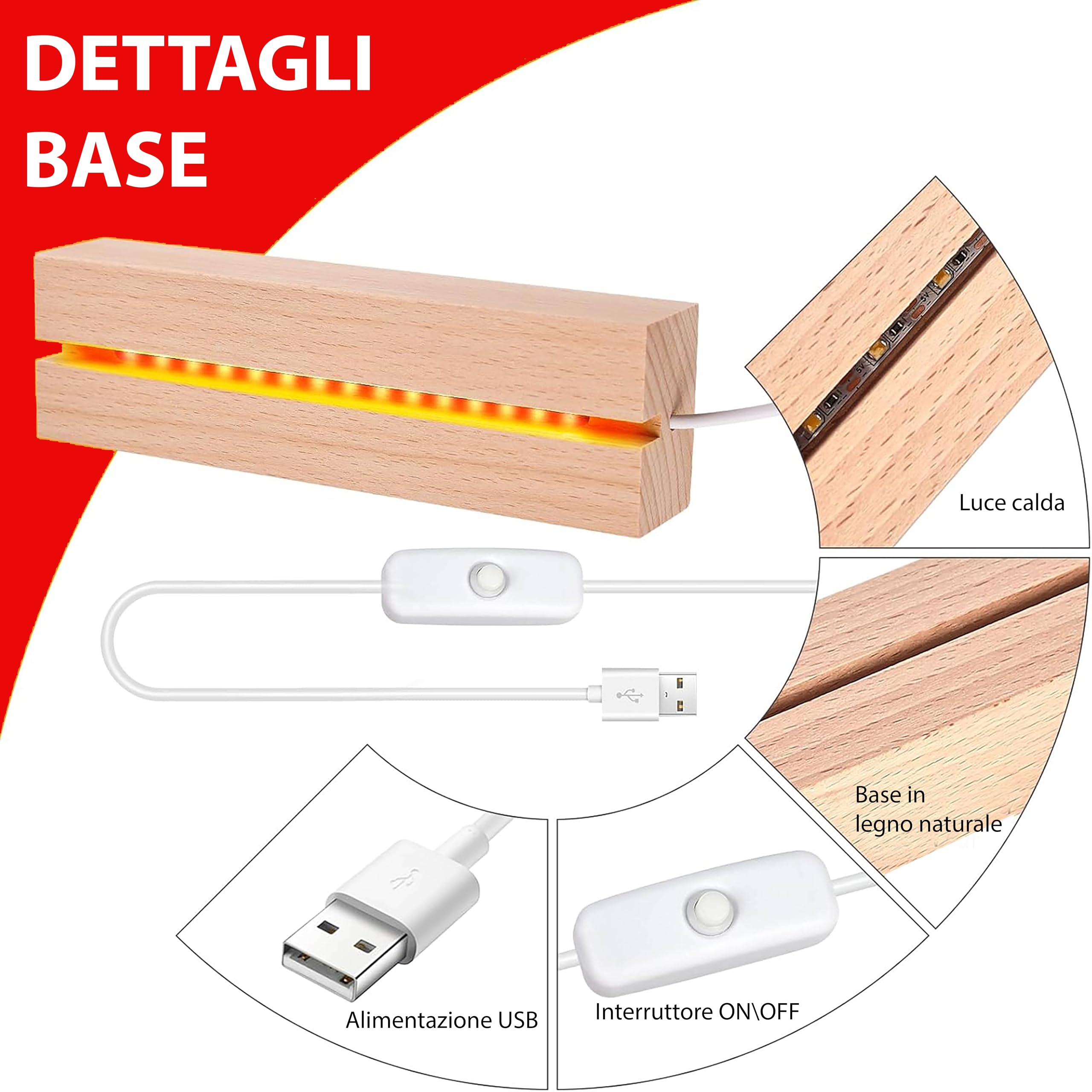 Vestipassioni Lampada LED Personalizzata Con Dedica - Base In Legno Incisa, Luce Notturna Romantica Per Coppie E Anniversari - Made In Italy - 4