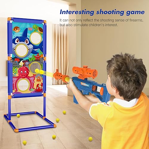 Miniatura 6 de KKONES Juego de arco y flecha para niños, juguete de disparo 2 en 1, juego de tiro con luz LED con arco y pistola de aire, bolas de espuma, flechas