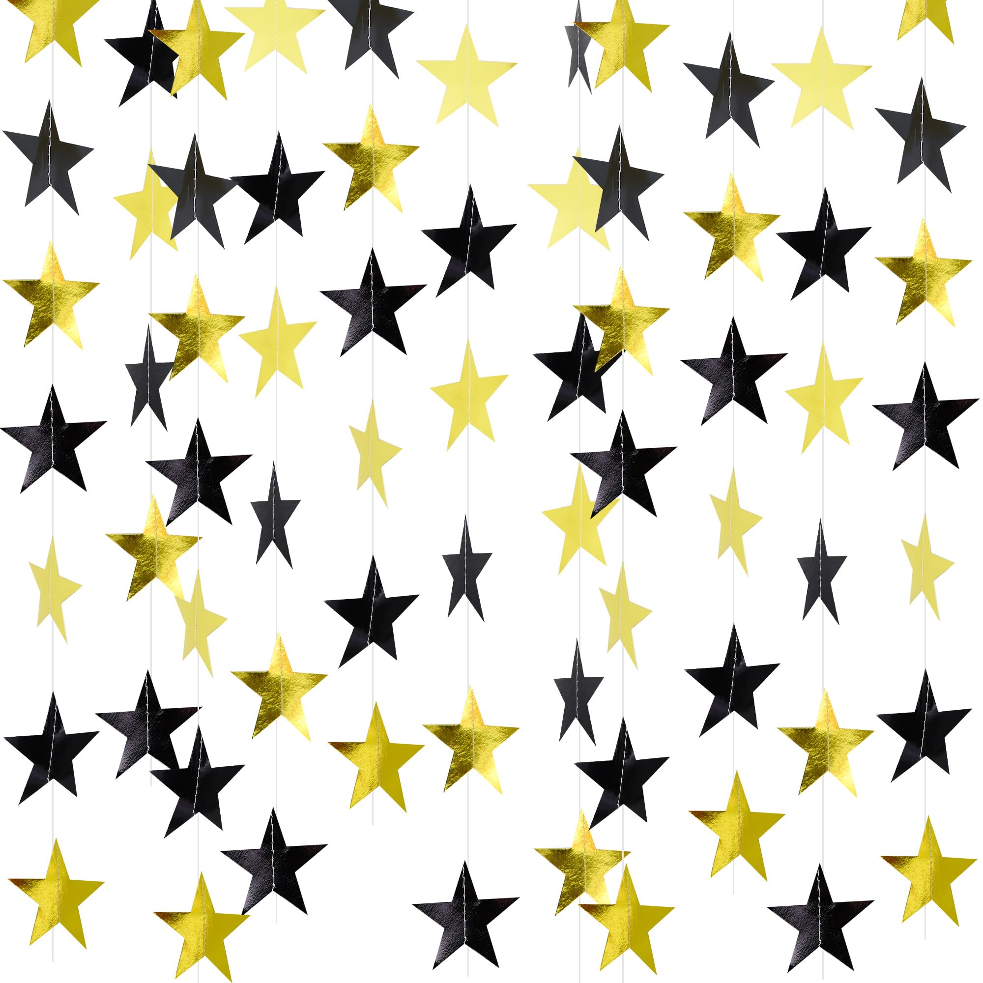TONIFUL Black Gold Star Garland Glitter Twinkle Banner Star Bunting Hanging Decorations for Party Backdrop Christmas Graduation Birthday Wedding Baby Shower New Year Home Decor（78 feet）
