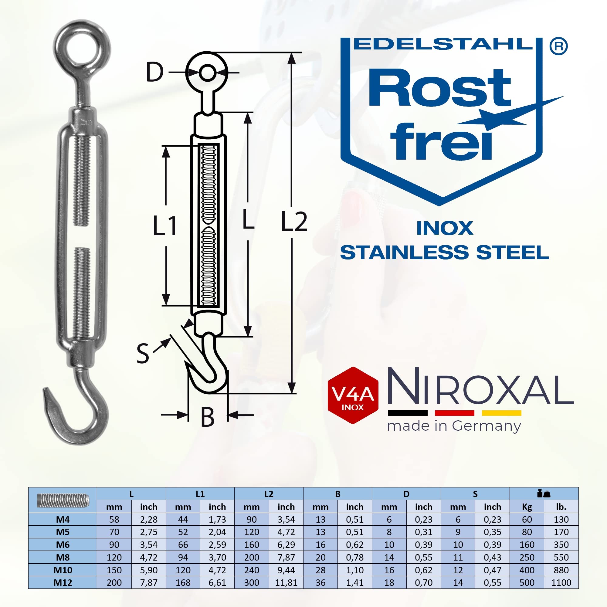 Accessorio Di Sollevamento, Gancio Tenditore M5 E Occhiello In Acciaio Inossidabile 304 Confezione Da 5 86938334 - Foto 10