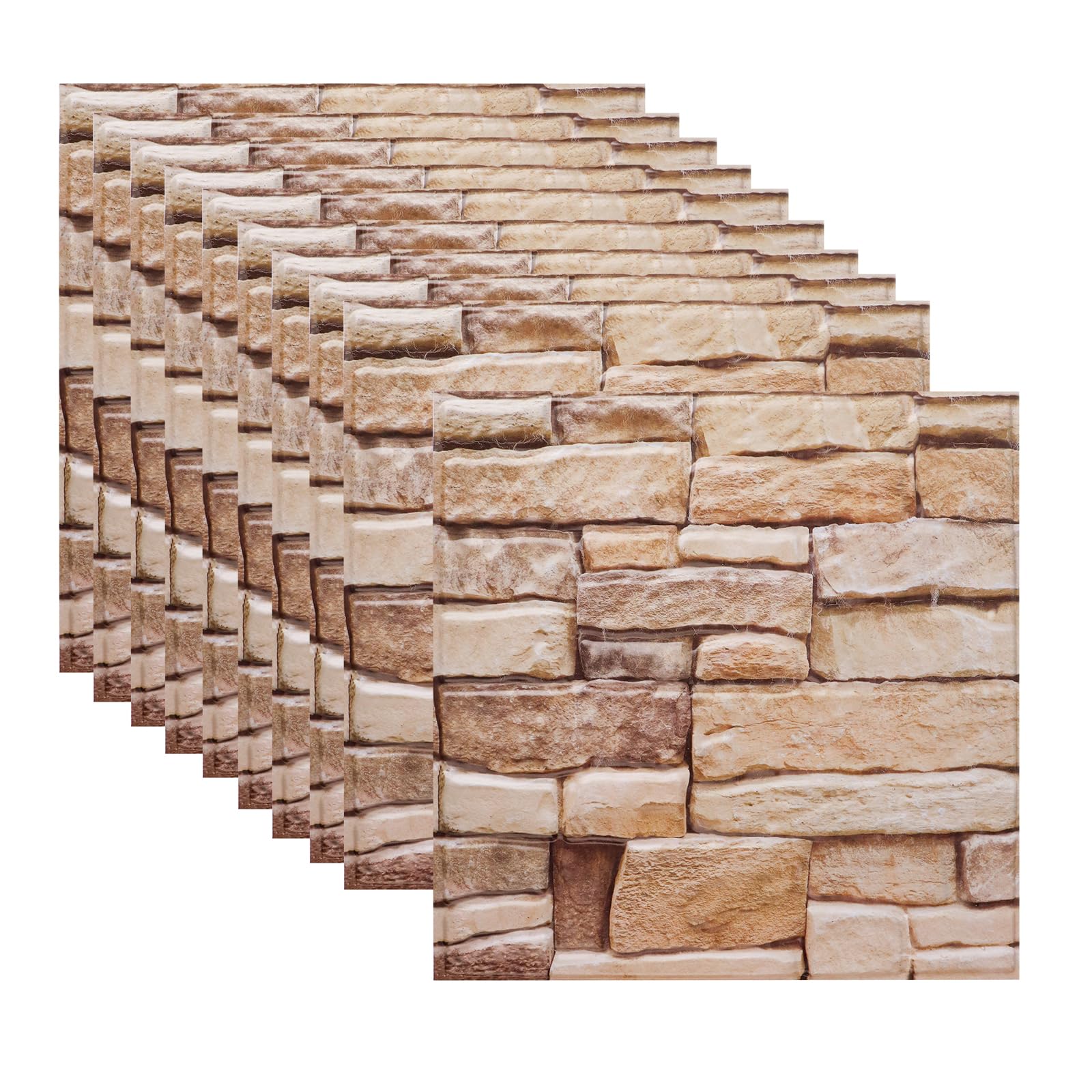 FRUHLING 10 paneles de pared 3D autoadhesivos, aspecto de piedra, 30 x 30 cm, resistentes al agua, papel pintado decorativo 3D de pared, paneles de PVC para cocina, dormitorio, baño, salón
