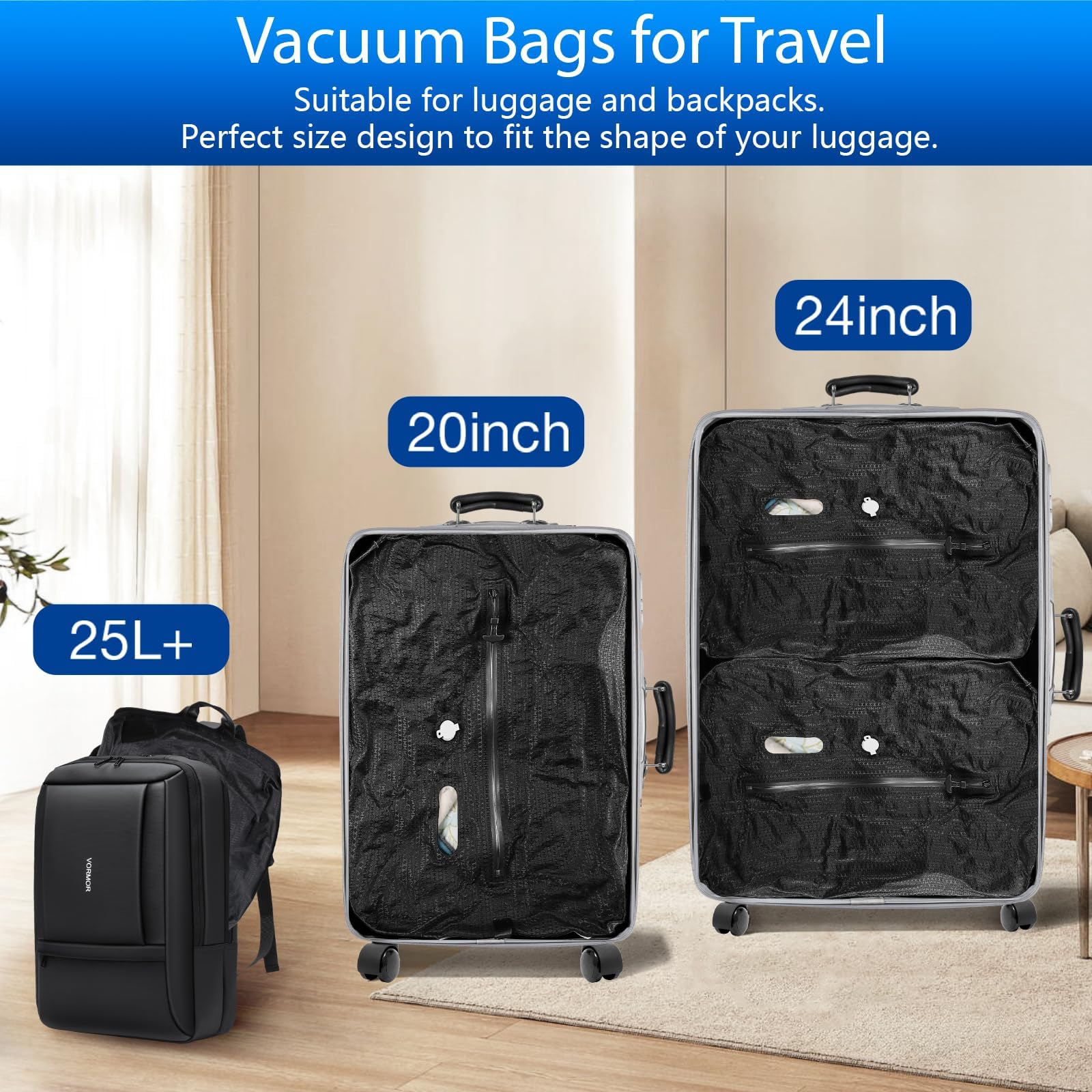 Bolsa Vacio Ropa Viaje Con Bomba Inalámbrica, Reutilizable Bolsa Compresion, Doble capa bolsas vacio, Bolsas de vacio para ropa viaje impermeabilidad IP67 (2 pieza + bomba)