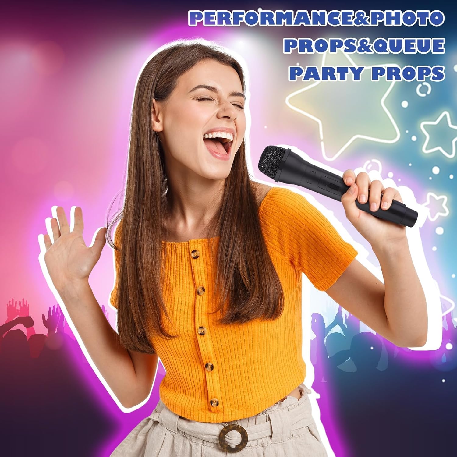 9 Pack Microphone Prop Play Plastic Toy Fake Microphone Simulate Speech Practice Fake Mic for Christmas Karaoke Fun Stage Costume Prop Birthday Party, 3 Color