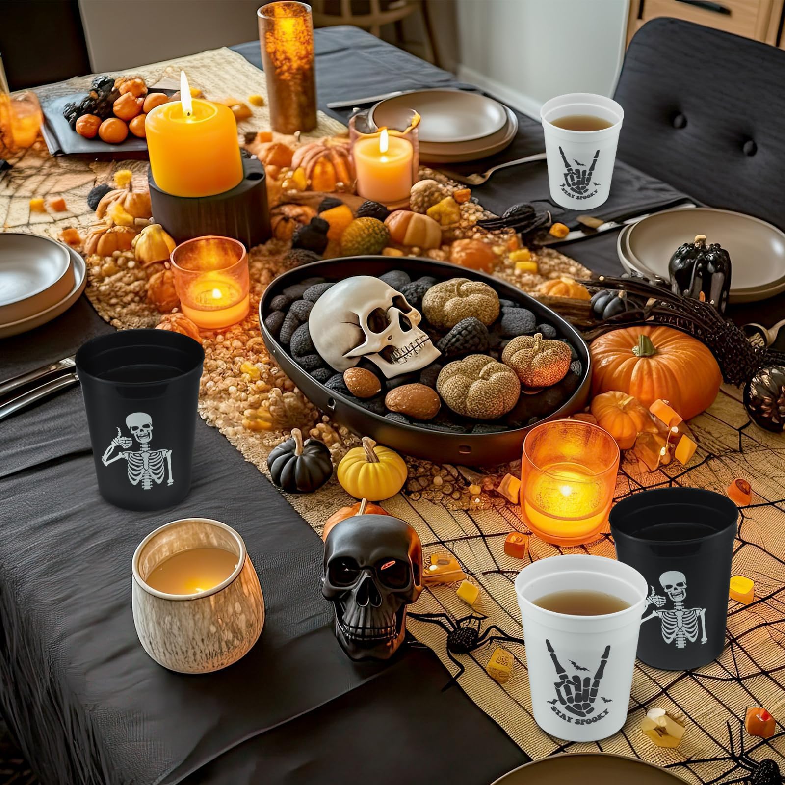 100 Halloween-Pappbecher Mit Lächelndem Skelett, 266 Ml - Schwarze Einweg-Partybecher Für Heiße/kalte Getränke, Perfekt Für Feiern