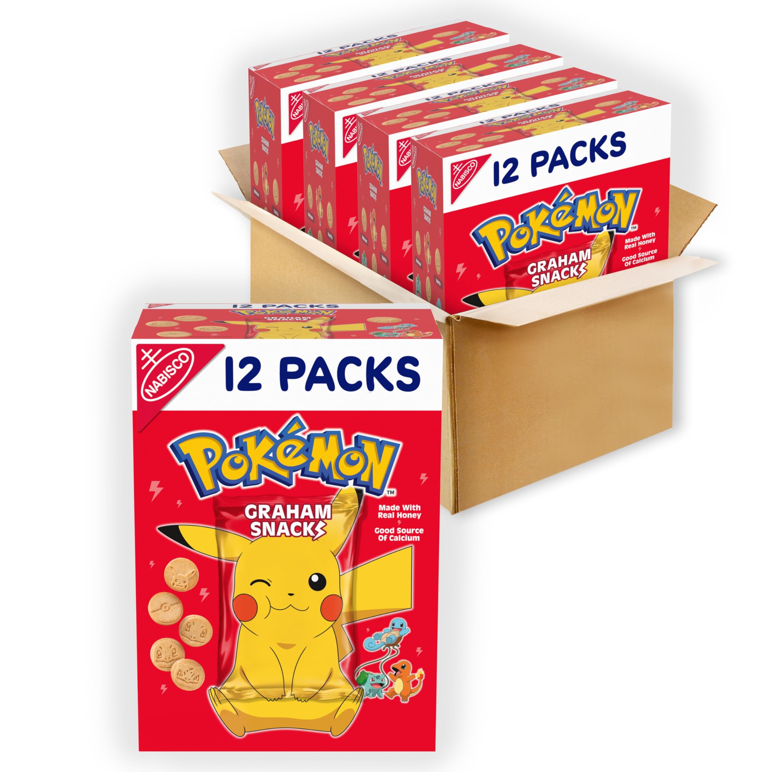 Nabisco Pokemon Graham Snacks, Graham Cracker Snack Cookies, 48 Snack Packs (4 Boxes)