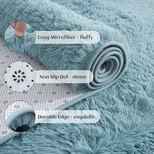 Miniatura 4 de YJ.GWL Alfombras de pasillo esponjosas para dormitorio, sala de estar, alfombra suave de pelo largo de 2 x 6 pies, alfombra de felpa verde turquesa