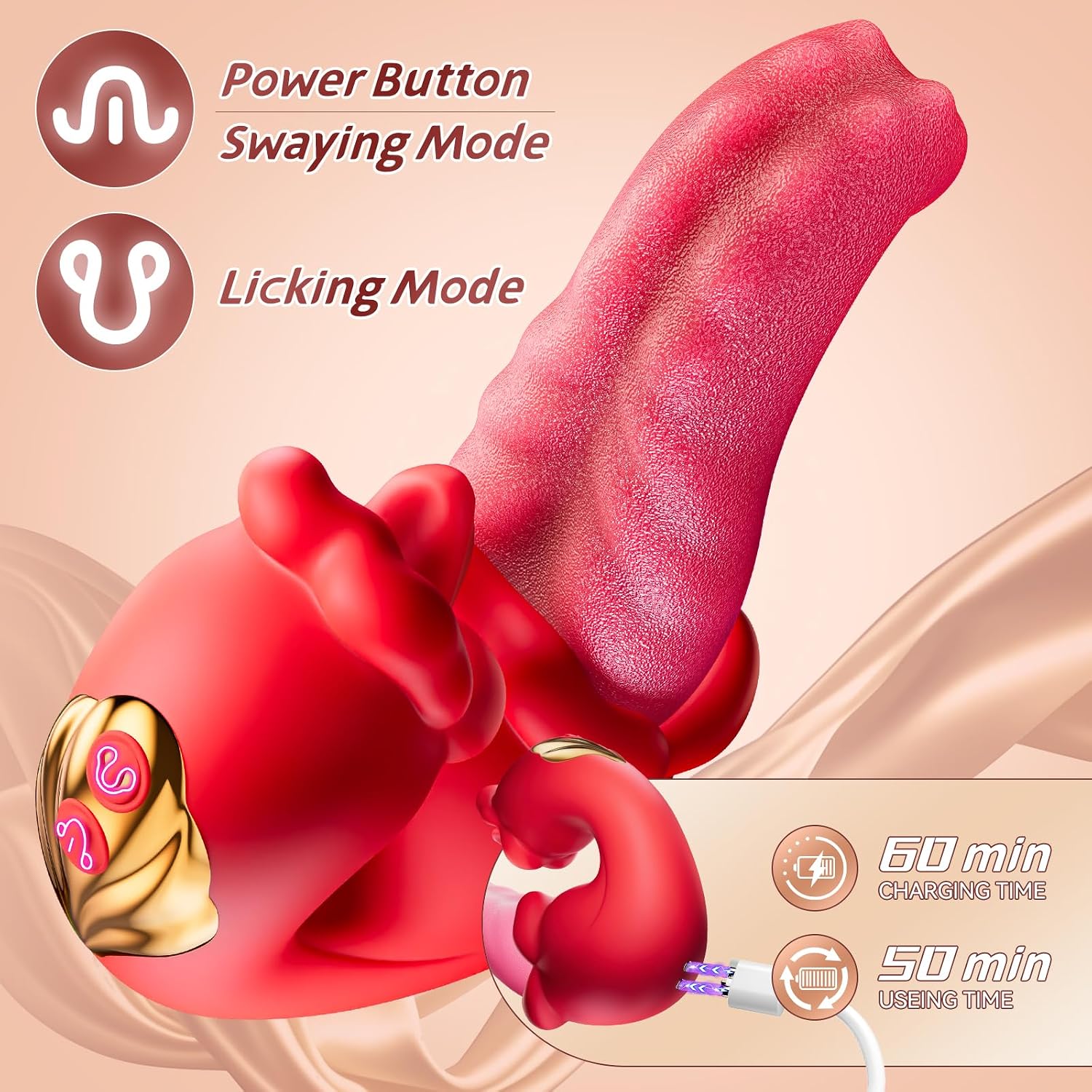 Adult Sex Toys for Women – 4-in-1 Vibrator with Tongue Thrusting Dildos, G Spot Dildo & 10 Clitoral Licking Modes, Rose Sex Toy for Female Pleasure & Couple Games