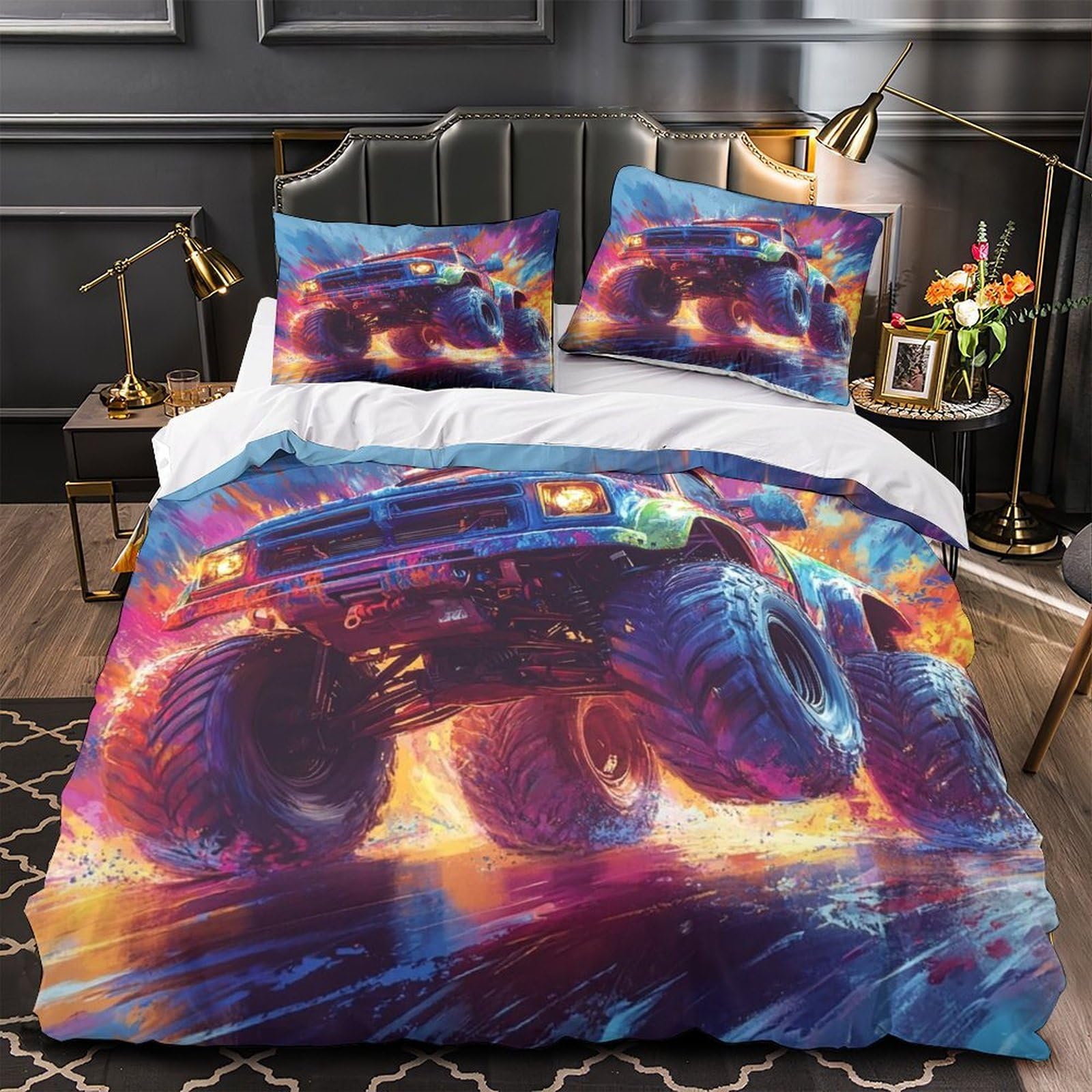 Parure de lit Monster Trucks 140x200 avec housse de couette microfibre 3D