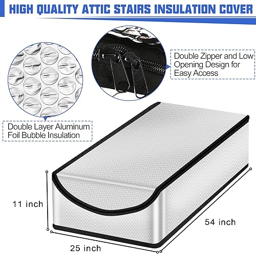 Miniatura 2 de Cubierta aislante para puerta de ático de 25 x 54 x 11 pulgadas, cubierta aislante para escaleras de ático con cremallera, ahorro de energía,