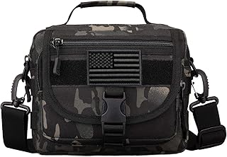 Protector Plus Tactical Messenger Bag Men Small Military MOLLE Crossbody Pack Tool Briefcase Assault Gear Handbags Outdoor Utility Carry Satchel (Patch Included), Black Camo