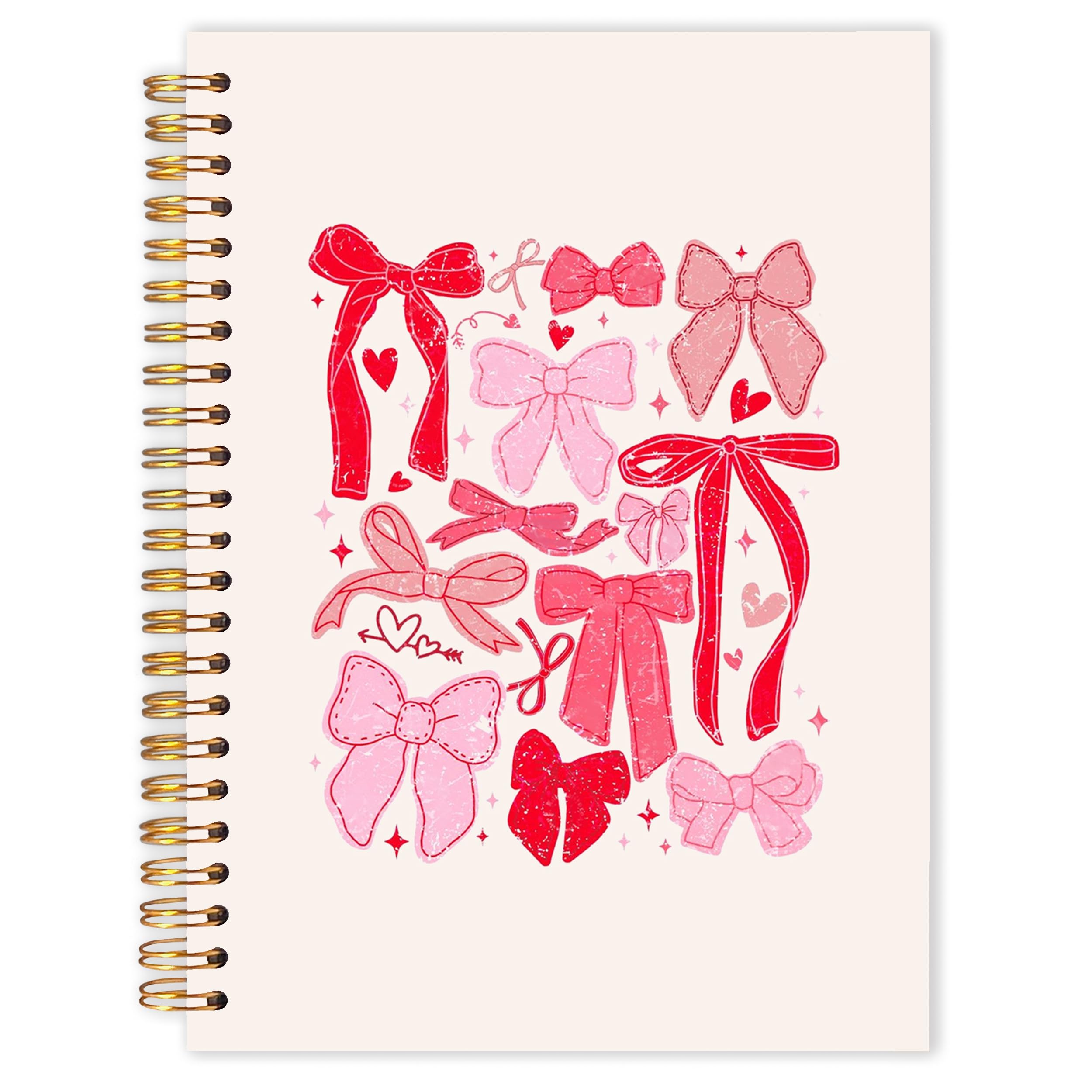 Qabliqo Coquette Pink Bow Spiral Notebooks, Girly Preppy Bow Journals for Writing, Aesthetic Journal for Women, Coquette Girly Office Supplies, Preppy