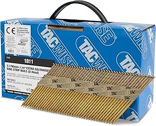 Tacwise 1811 Extra Verzinkte Rahmennägel 3,1/90 mm, D‘-Kopf, Ringschaft, mit 34° Neigung, Papiergebunden, Packung mit 800 Stück