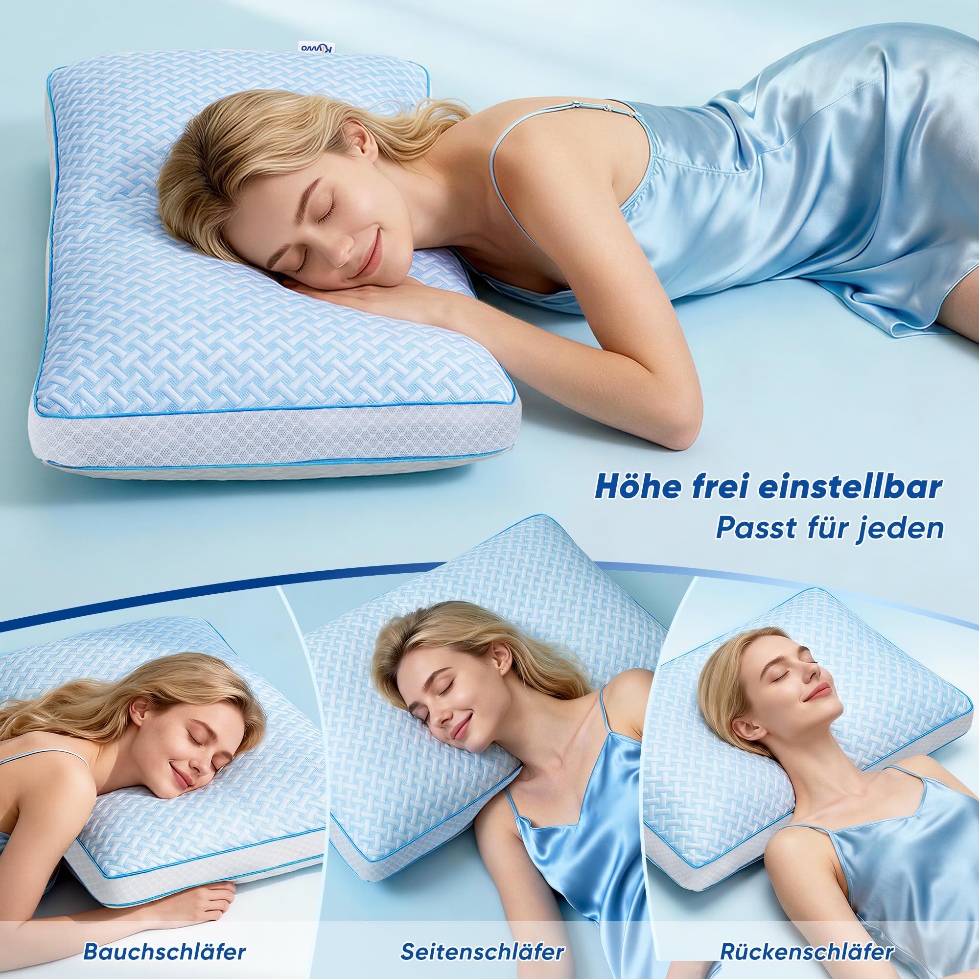 Gel Memory Foam Kissen – Kopfkissen 40x80 （2er Set）mit Höhenverstellung & abnehmbarem Bezug, Temperaturregulierendes Schlafkissen ideal für Seitenschläfer, Rückenschläfer & Bauchschläfer