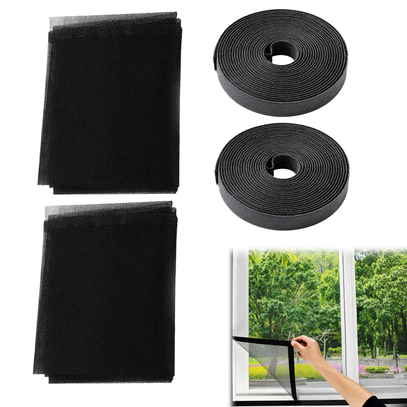 Mosquito Net Window 1.5 Metres by 1.5 Metres Size, Window Mesh Fly Net, Two-Piece Set for Window and Door Protection, Durable Window Netting and Fly Screens for Windows Installation