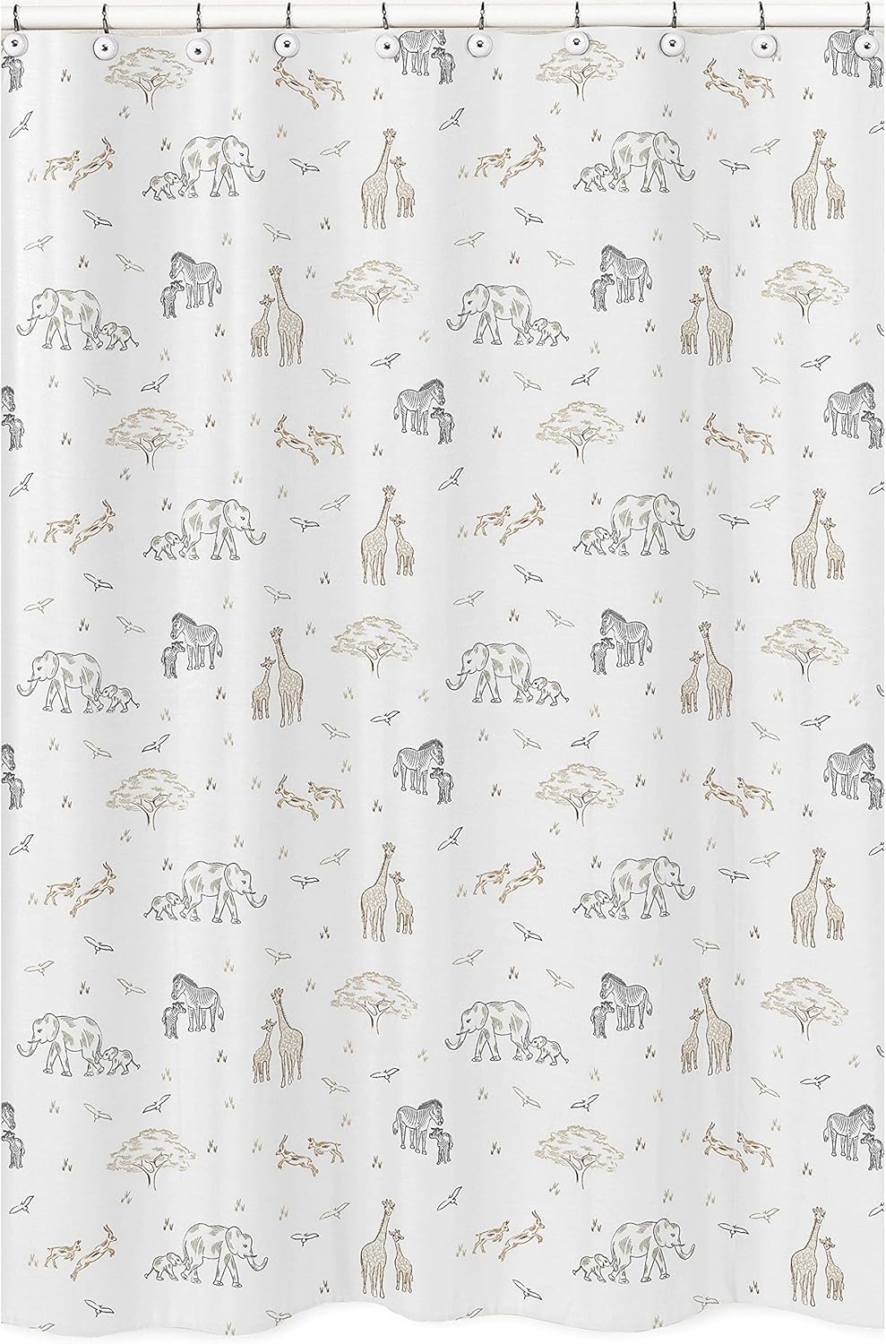 Sweet Jojo Designs Jungle Safari Animals Bathroom Fabric Bath Shower Curtain Tan
