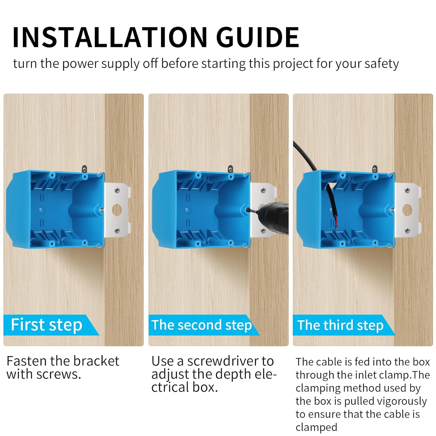 XIUTE Double Gang High Grade of PVC Switch/Outlet Wall Electrical Box，Adjustable Electrical Outlet Box 34 cu. in.Blue ETL Listed(6 Pack)