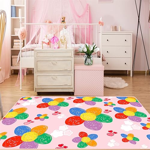 Miniatura 2 de Alfombra de flores  Alfombra rosa para habitación de niñas, alfombra para habitación de niños, alfombra para dormitorio de niños, 2 pies 5 pulgadas