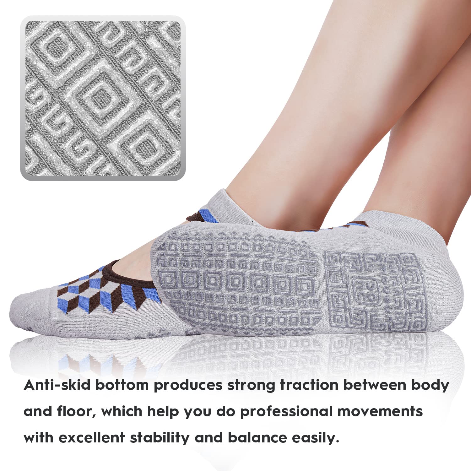 unenow Calcetines de yoga antideslizantes para mujer con cojín para pilates, barra, hogar