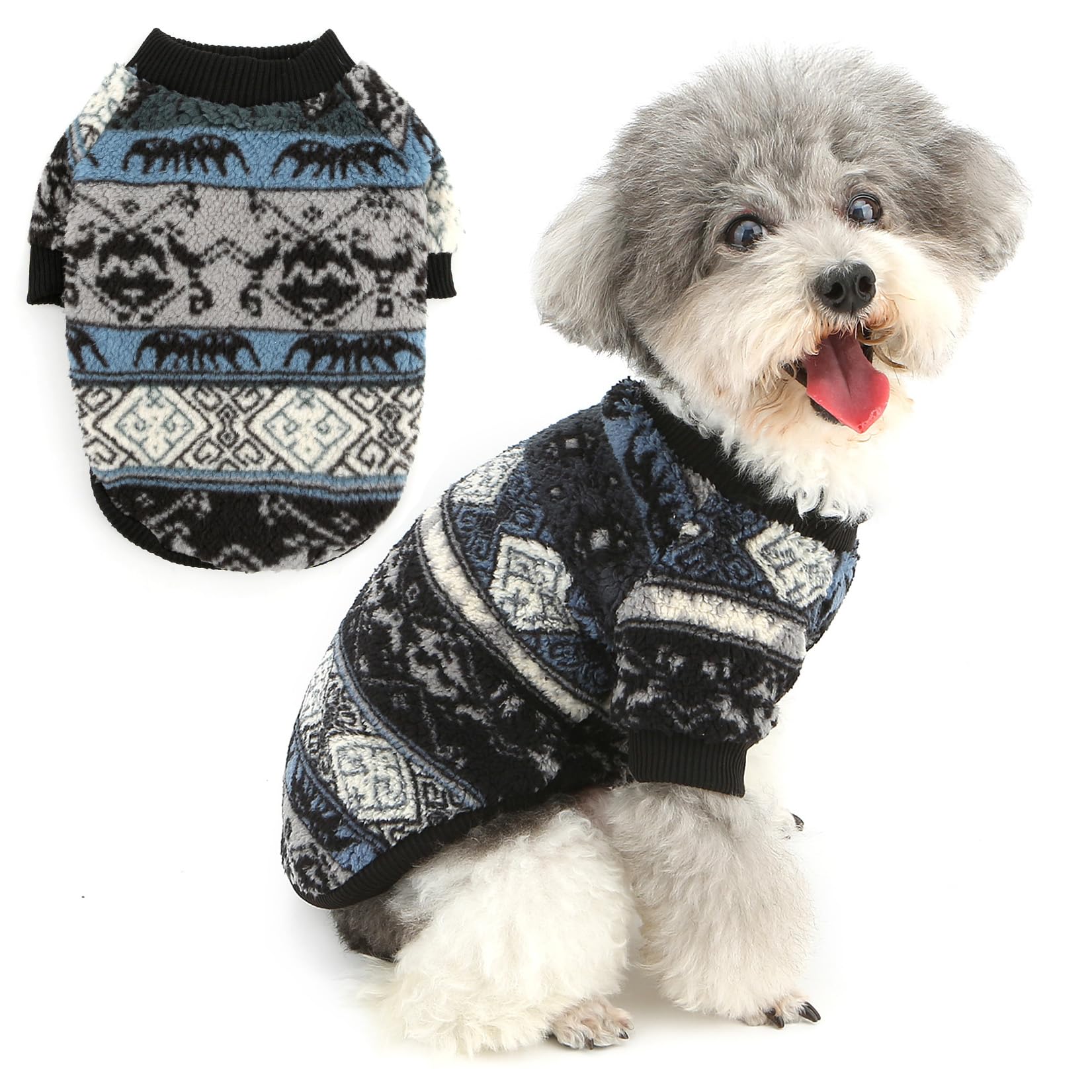 Zunea Ethnic Style Dog Sweater Jumpers for Small Dogs Winter Thermal Warm Fleece Puppy Jumper Soft Fluffy Pullover Sweatshirt Cold Weather Chihuahua Doggy Clothes Pet Apparel Style1 XL