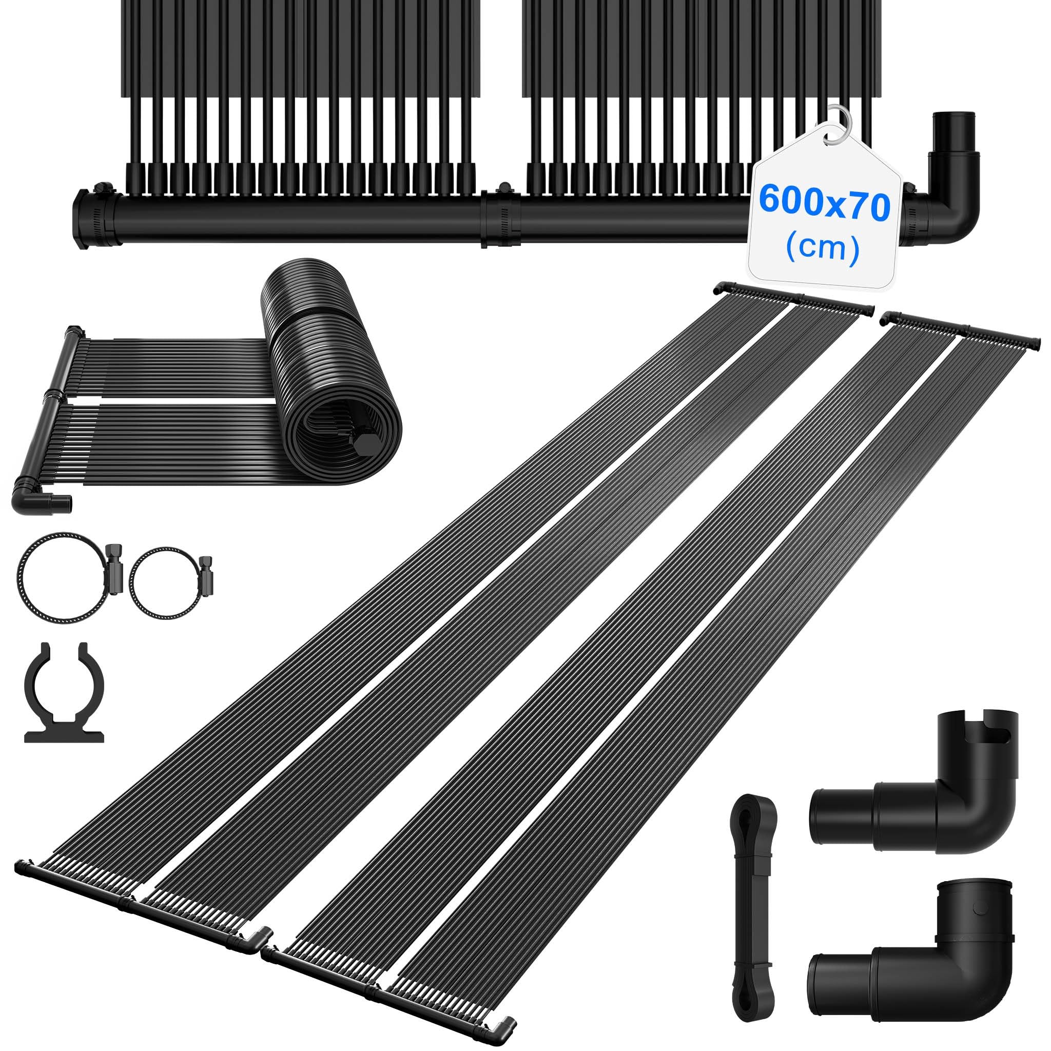 Panneau solaire pour piscine - Noir - 600 x 70 cm - Panneau solaire extensible - Chauffage d'étang - 4,2 m² - Tapis solaire pour piscines et eau chaude