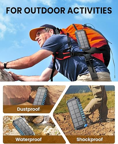 Miniatura 8 de Riapow Cargador solar - Cargador portátil inalámbrico de 27000 mAh, 2 cables integrados, batería de carga rápida de 22.5 W con USB C, paquete de