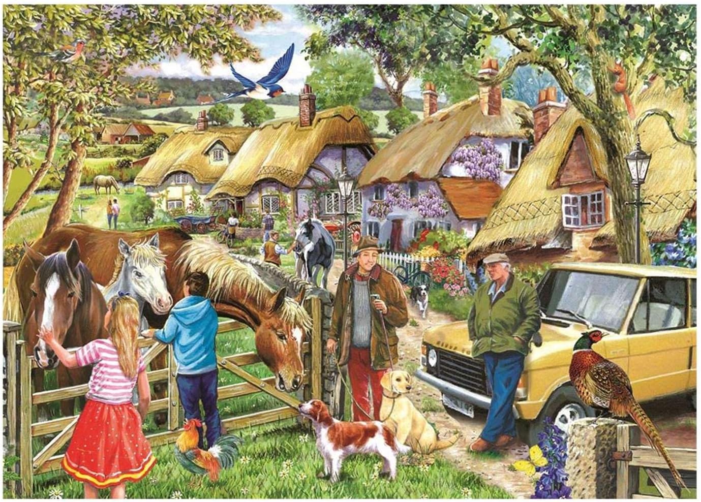 The House of Puzzles - Horses & Hounds Jigsaw - Big 500 Piece Jigsaws For Adults, Extra Large Pieces, Artist Illustrated, Scenic Landscape, Deluxe Puzzle Gifts