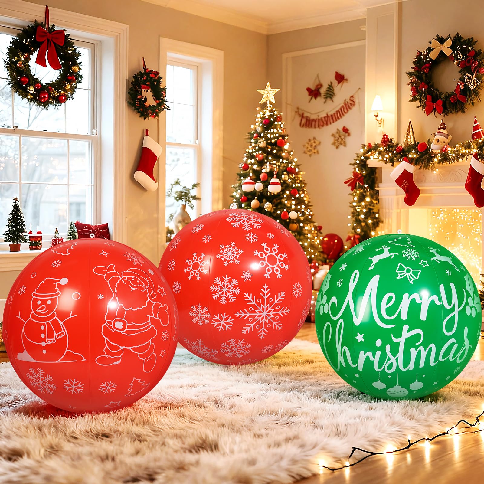 Bolas inflables de Navidad PVC 81 cm 3 piezas decoración exterior jardín