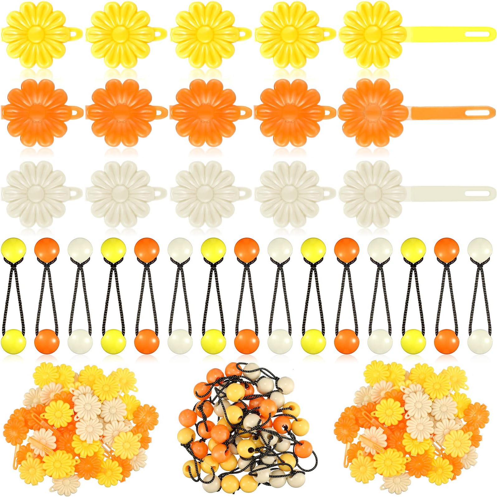 72 Pcs Hair Accessories Set - Self Hinge Barrettes, Bows, Flowers, Plastic Clips for Baby Girls, Toddlers (Orange, Red, Yellow, White)