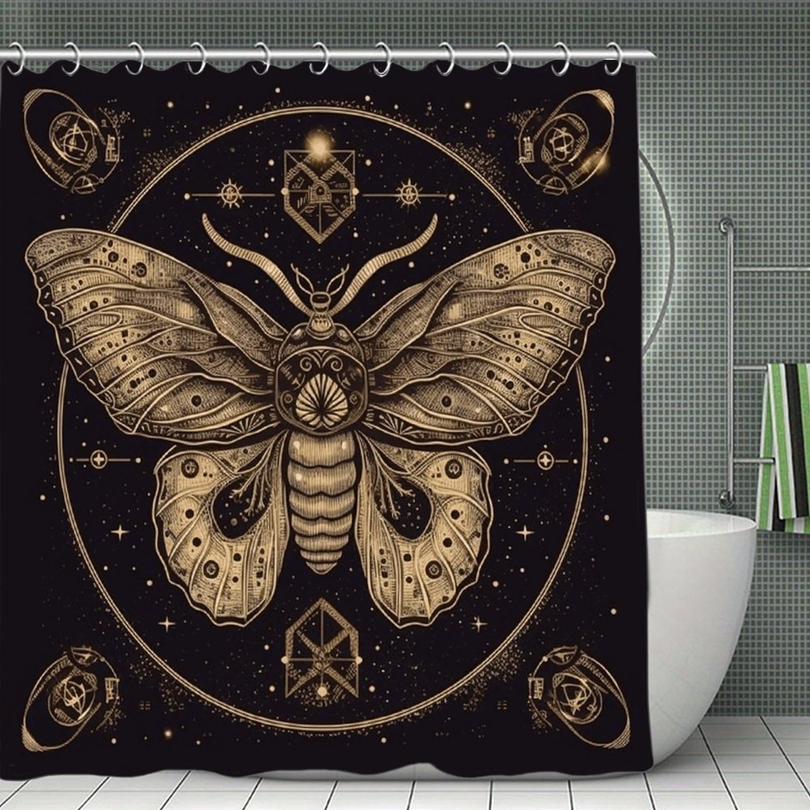 VstaDank Moth Shower Curtain Waterproof Bathroom Shower Curtain with C Type Hooks Soft Lightweight Shower Curtains Liner Washable Polyester Cloth Shower Liner 71x71 Inch