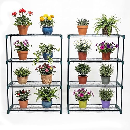 Panana Estantería de acero para invernadero de jardín de 4 niveles, soporte para plantas, unidad de estantería de jardín, estante de almacenamiento