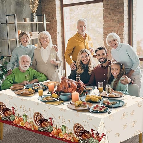 Miniatura 6 de Paquete de 3 manteles desechables de Acción de Gracias para mesas rectangulares, mantel de plástico de pavo de Acción de Gracias, suministros para