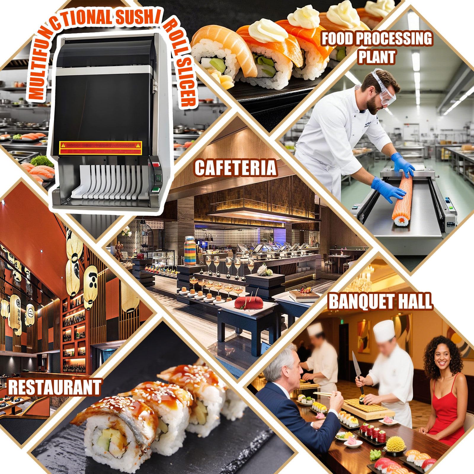 Automatische Sushi Maker Maschine, 55W Edelstahl Sushi Cutter mit Not-Aus-Taste und Werkzeugschutz für Zuhause und Cafeteria, glatte Inzision