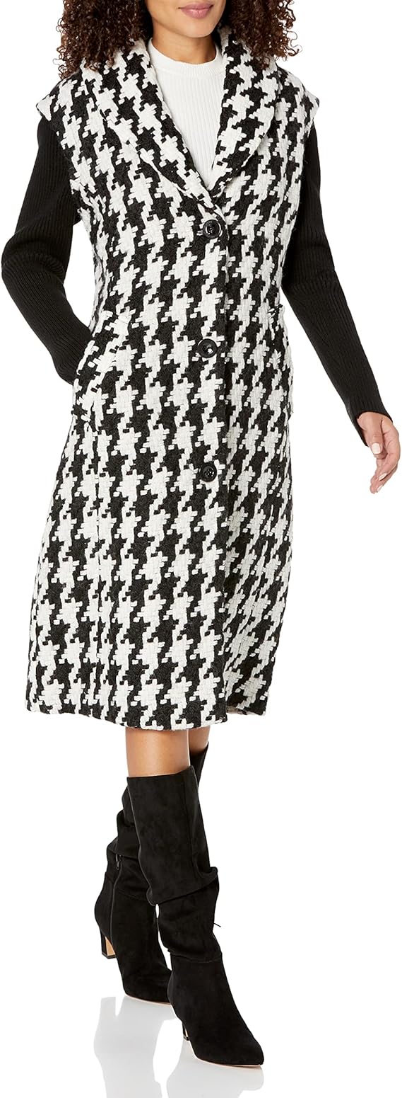 kenneth cole houndstooth wool blend knit coat
