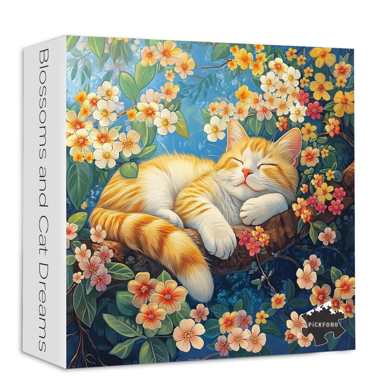 PICKFORU Cat 1000 Piece Puzzles for Adults, Funny Kitten Jigsaw Puzzle Tree Wildflower, Colorful Flower Plant Puzzle as Home Decor