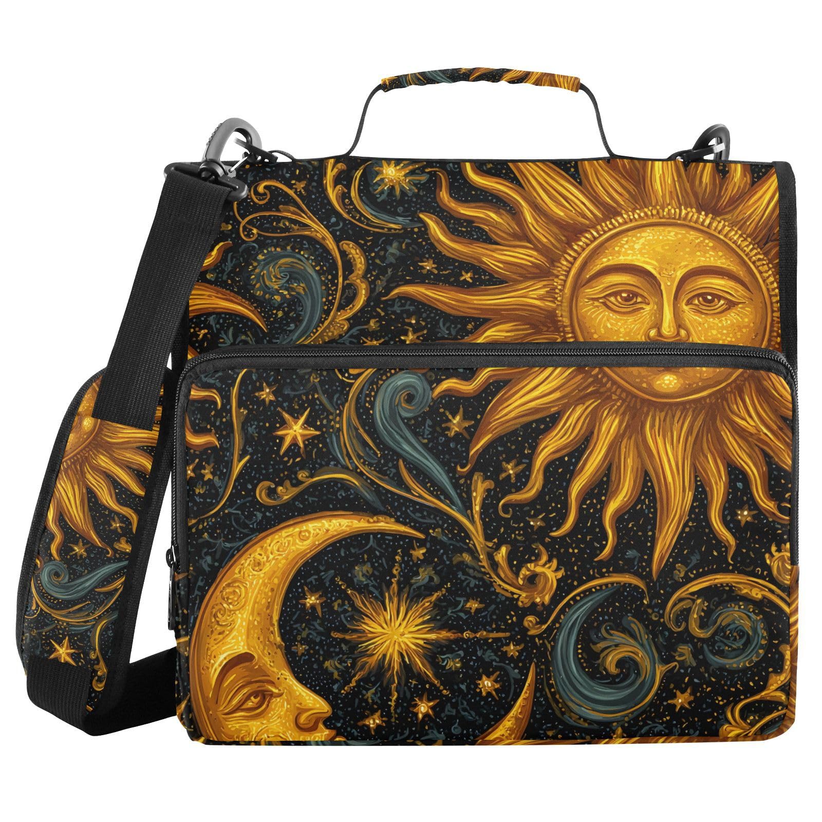3 Ring Zipper Binder with Shoulder Strap Sun Moon Stars Astrology